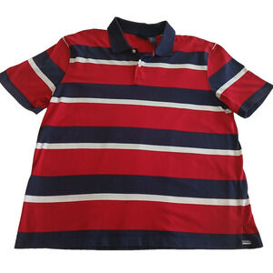 Bugle Boy Polo Shirt Mens XL Red White Blue Stripe Collared Casual Vintage Y2K